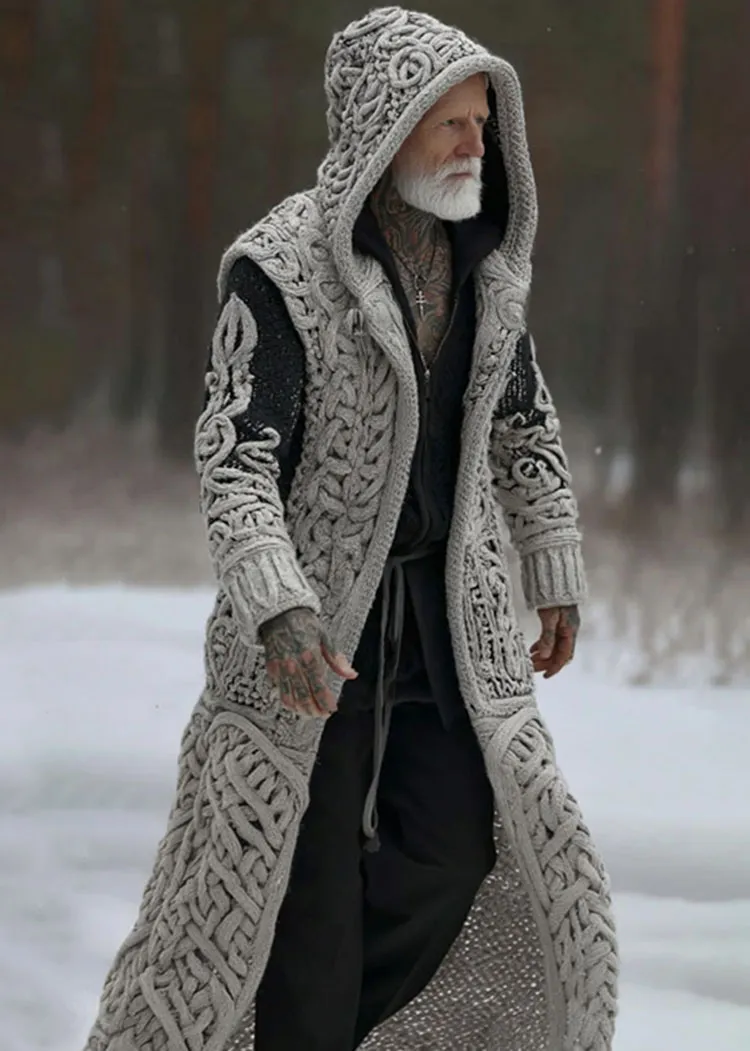 Men's Vintage Viking Celtic Knot Art Cozy Long Cardigan Sweater
