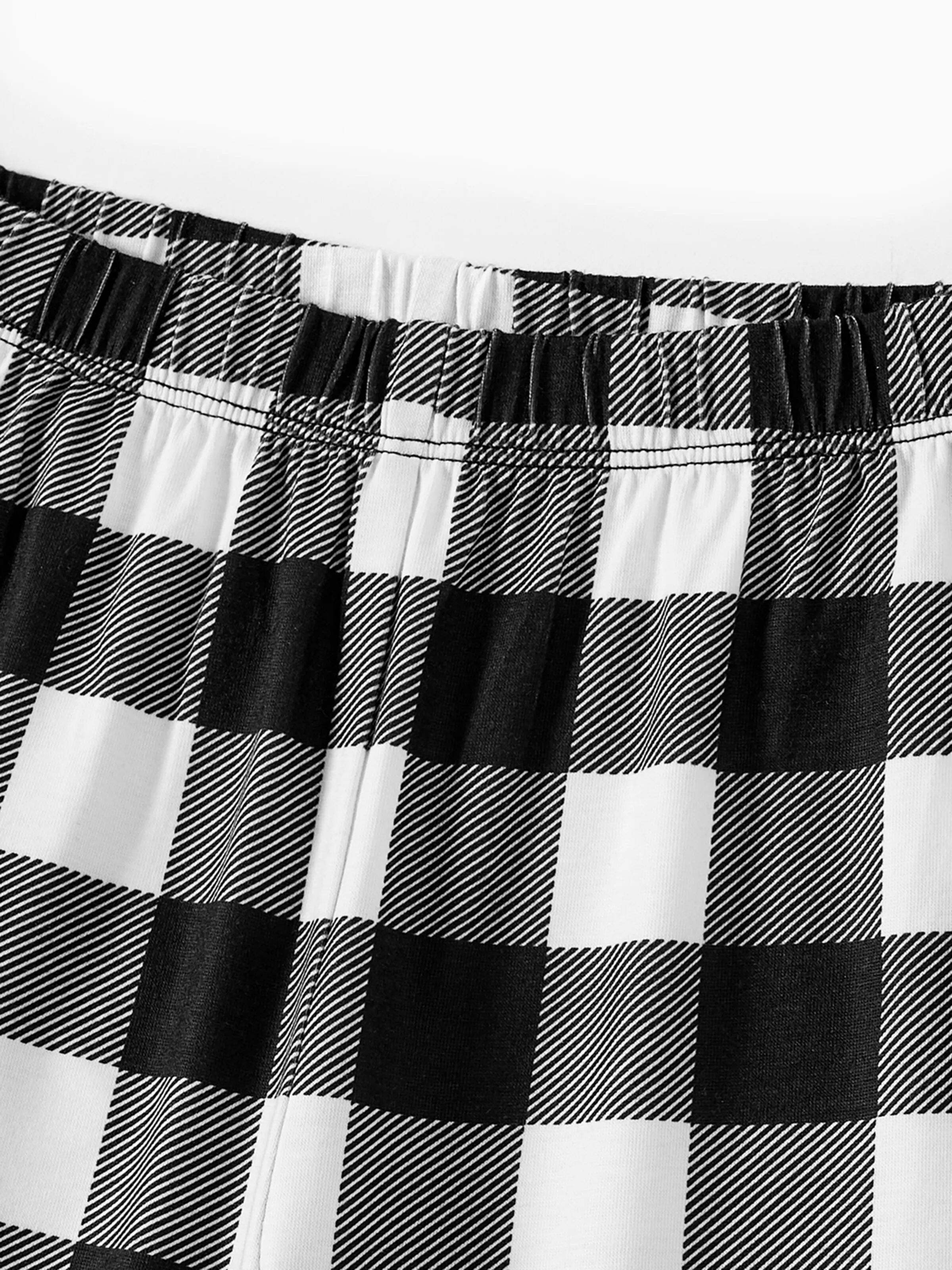 Christmas Family Matching Glow In The Dark Letters Print Long-sleeve Pajamas Sets with Christmas Socks Black+White