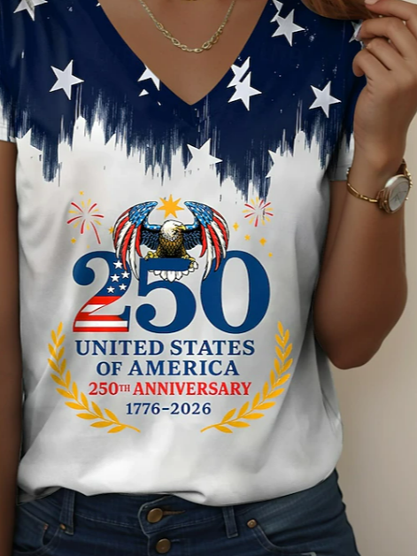 Women's Short Sleeve T-shirt Summer White Text Letters Printing V Neck Holiday Going Out Vintage Top