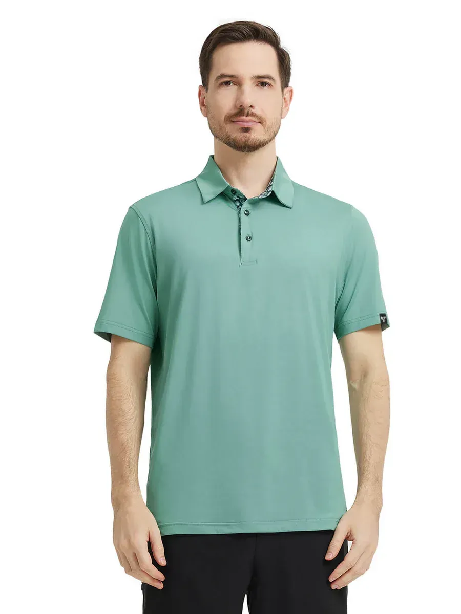 Men'S Designed Collared Solid Performance Polo