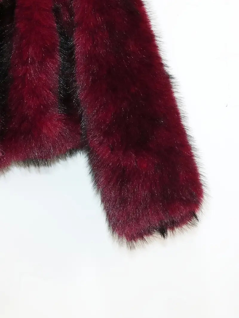 Women's Solid Color Faux Fur Jacket, Casual Fashionable Short Fuzzy Jacket for Fall & Winter, Women's Clothing for Daily Wear, Coat