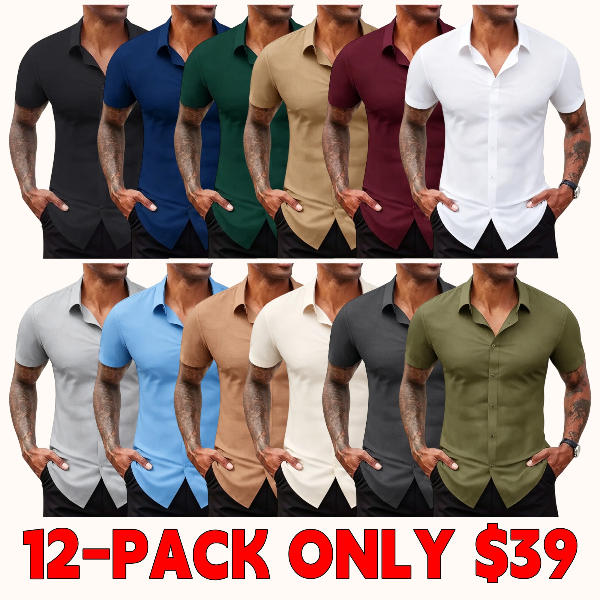 Men's Stretch Dress Shirt — Short Sleeve, Slim Fit