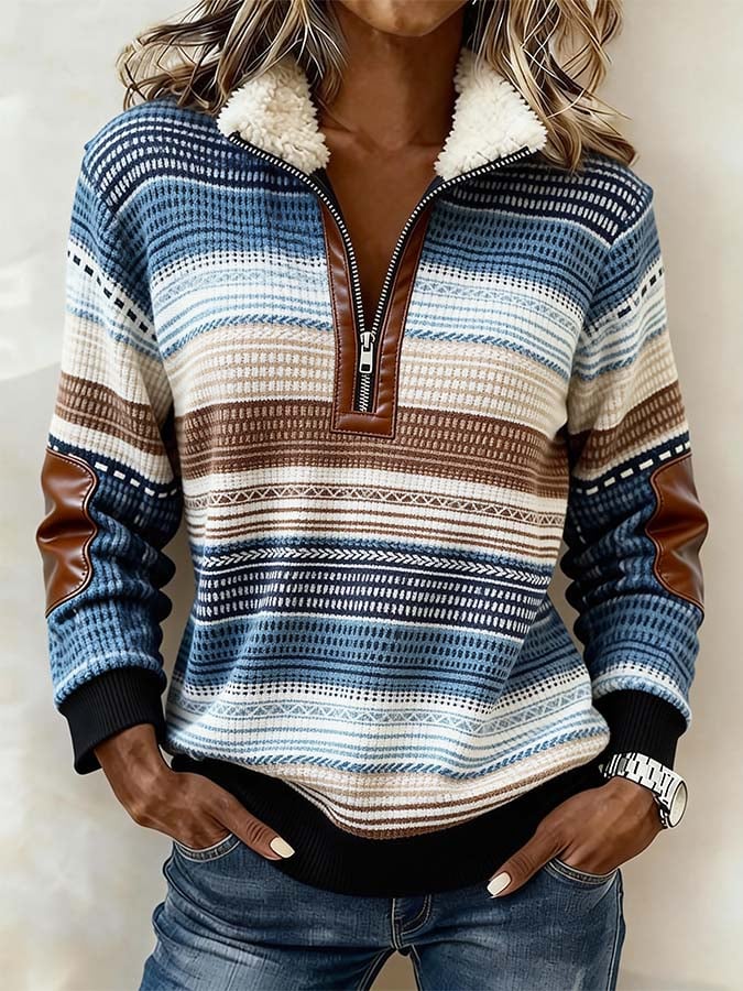 Women'S Casual Color Block Printed Pullover Sweatshirt