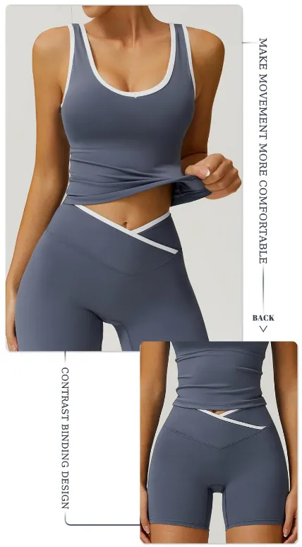 Color-Blocked Halter Crop Tube Top & Mid-Rise Shorts Set