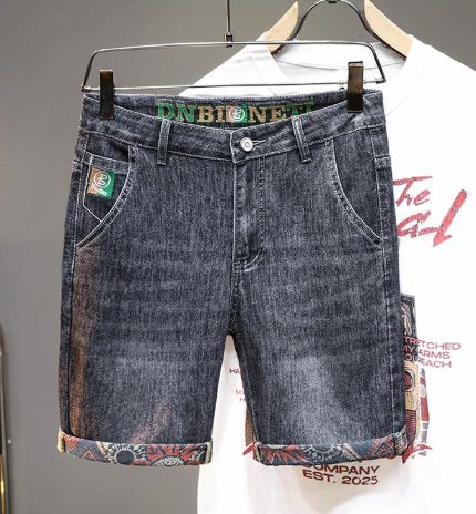 Men's Summer Thin Five-Point Pants Elastic Loose Printed Denim Pants