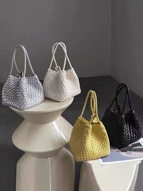 Solid Color Split-Joint Woven Handbags Bags