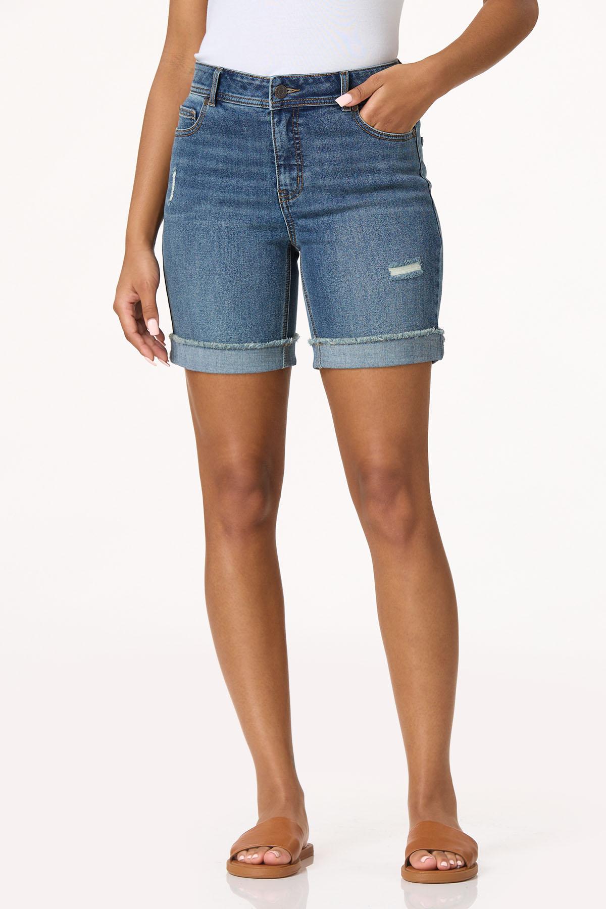 Curvy Distressed Denim Shorts