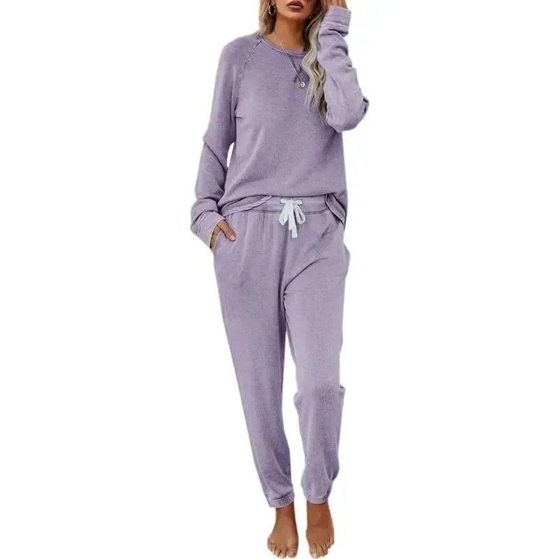 Women's Casual Solid Color 2 Piece Outfit Sweatsuit Set