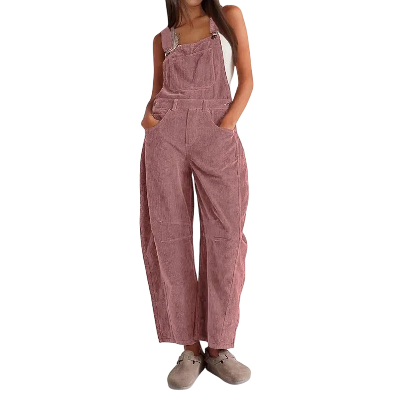 Women's Corduroy Overalls Barrel Wide Leg Bib Pants