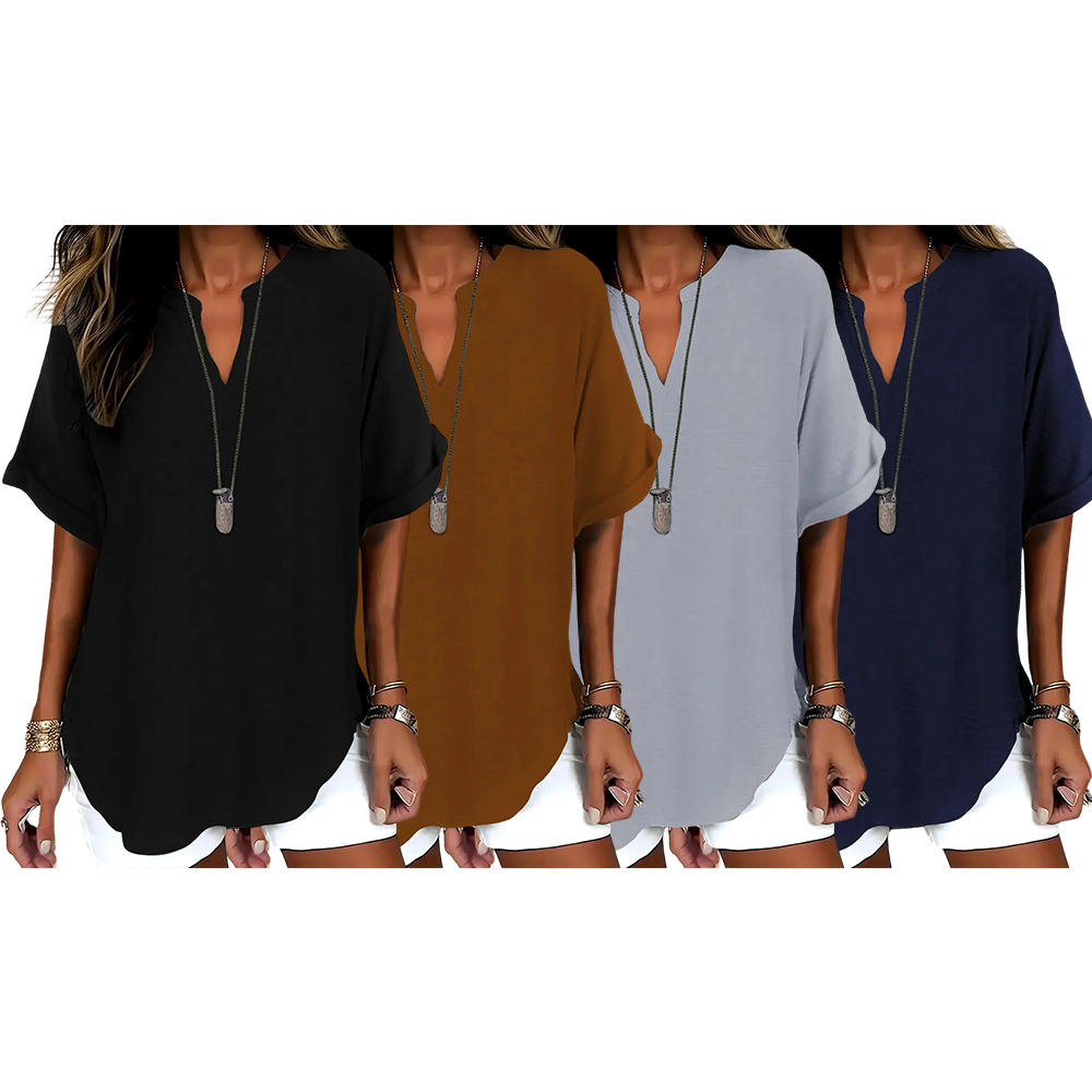 Women's Plain Short Sleeve Blouse, Casual Solid Color Top for Daily Wear, Ladies Clothes for All Seasons