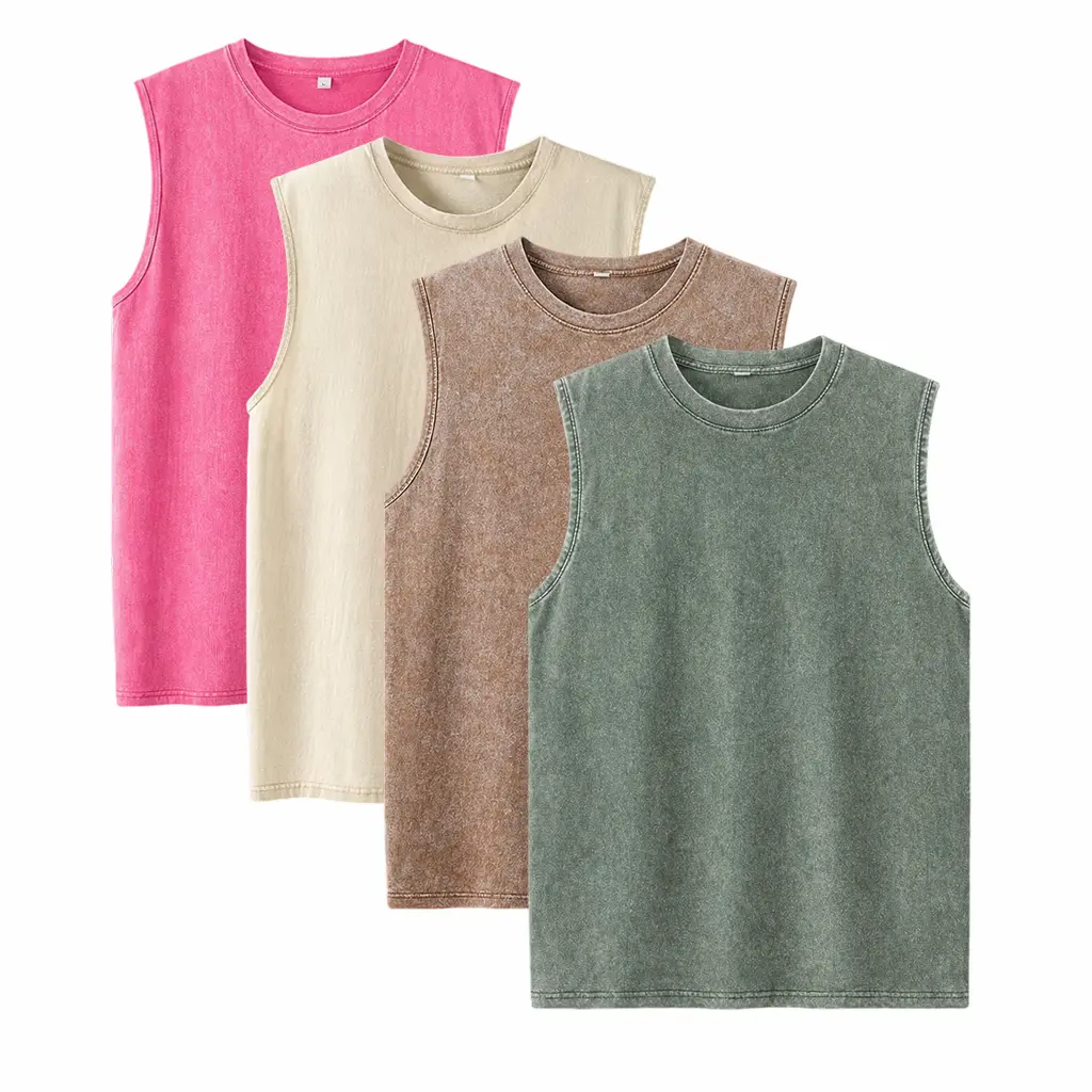 Unisex Cotton Workout Tank Tops Sleeveless Acid Wash Tshirts