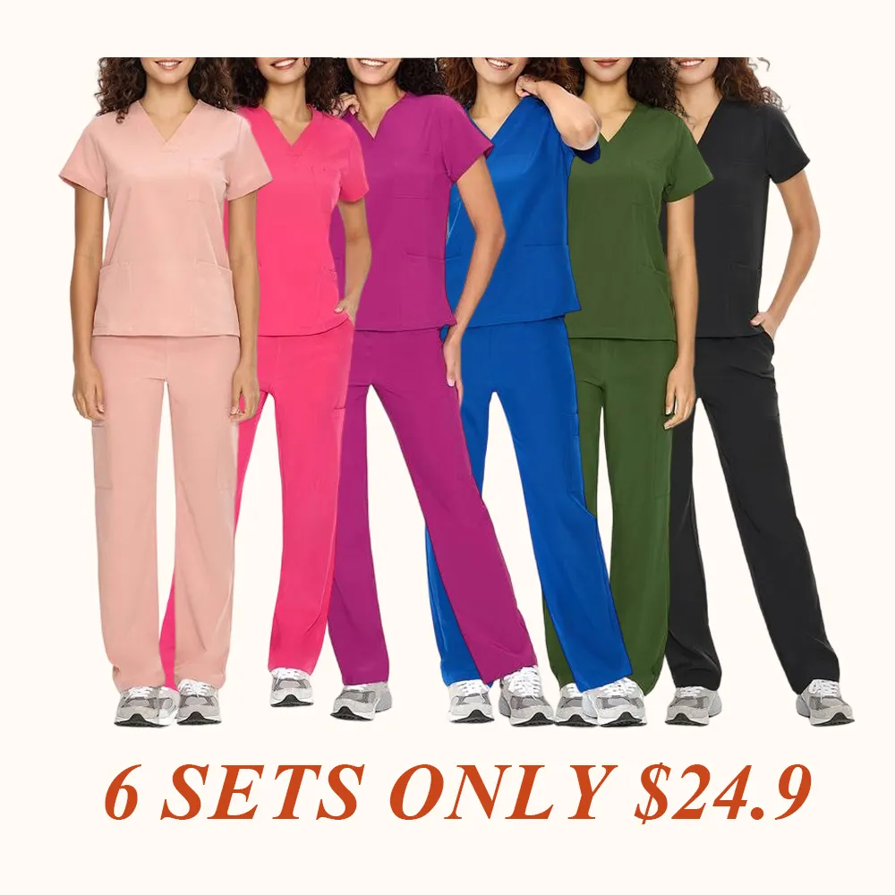 Scrubs for Women DawnDusk Set Medical Uniform - V-Neck Top & Straight Leg Pants with 9 Pockets
