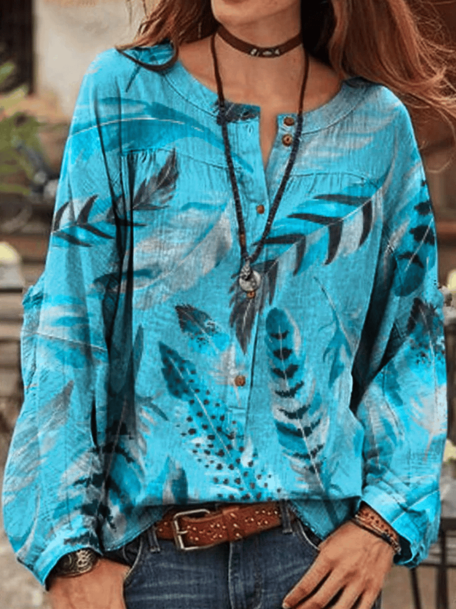 Women's Western Retro Flowers Printed Shirt