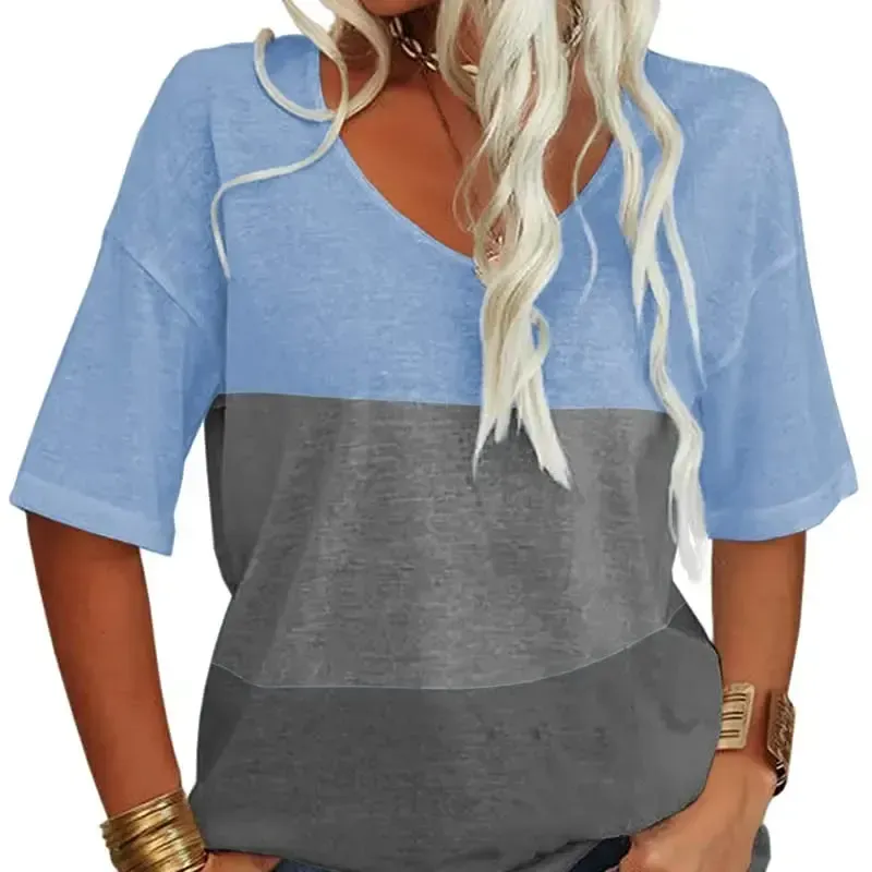 Women Soft V Neck Tshirt Half Sleeve Lightweight Solid Color Loose Fit Minimalist Top