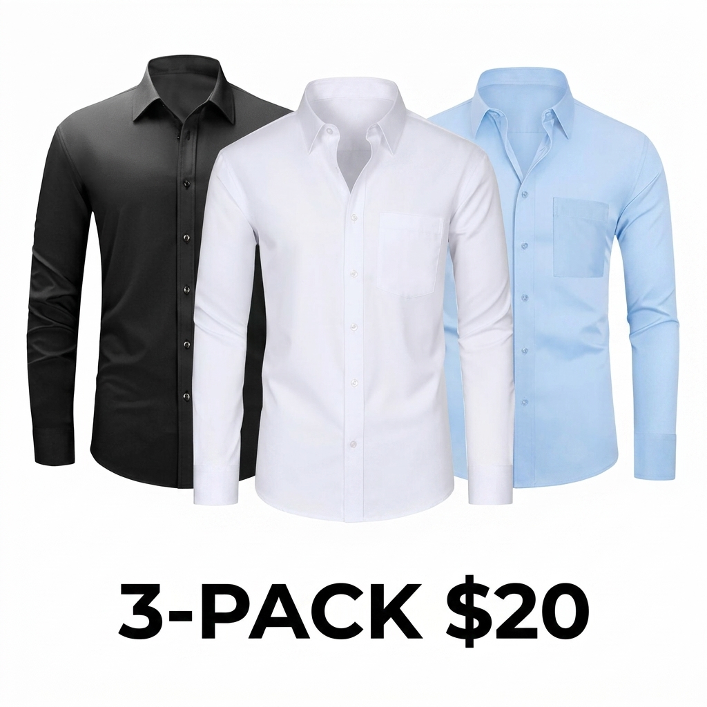 Men's 3-Pack Stain Shield Dress Shirts – Slim Fit Long Sleeve Button Down