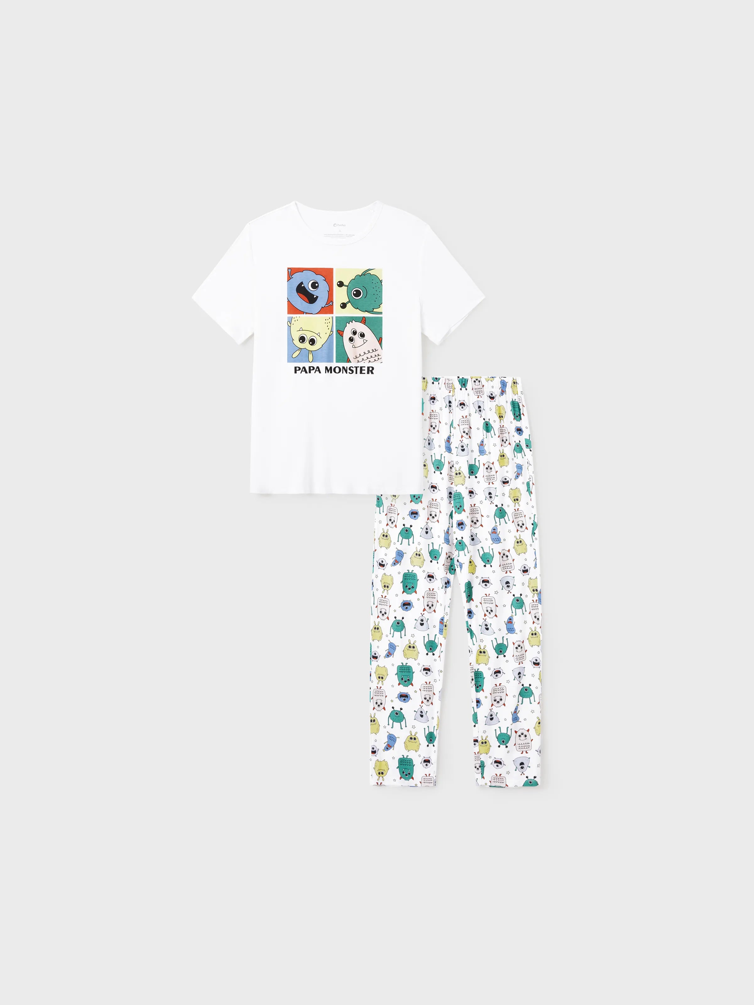 Bamboo Family Pajamas Cute Little Monster Print Short-sleeve Matching Pajama Set ( Snug-Fitting for Children ) White