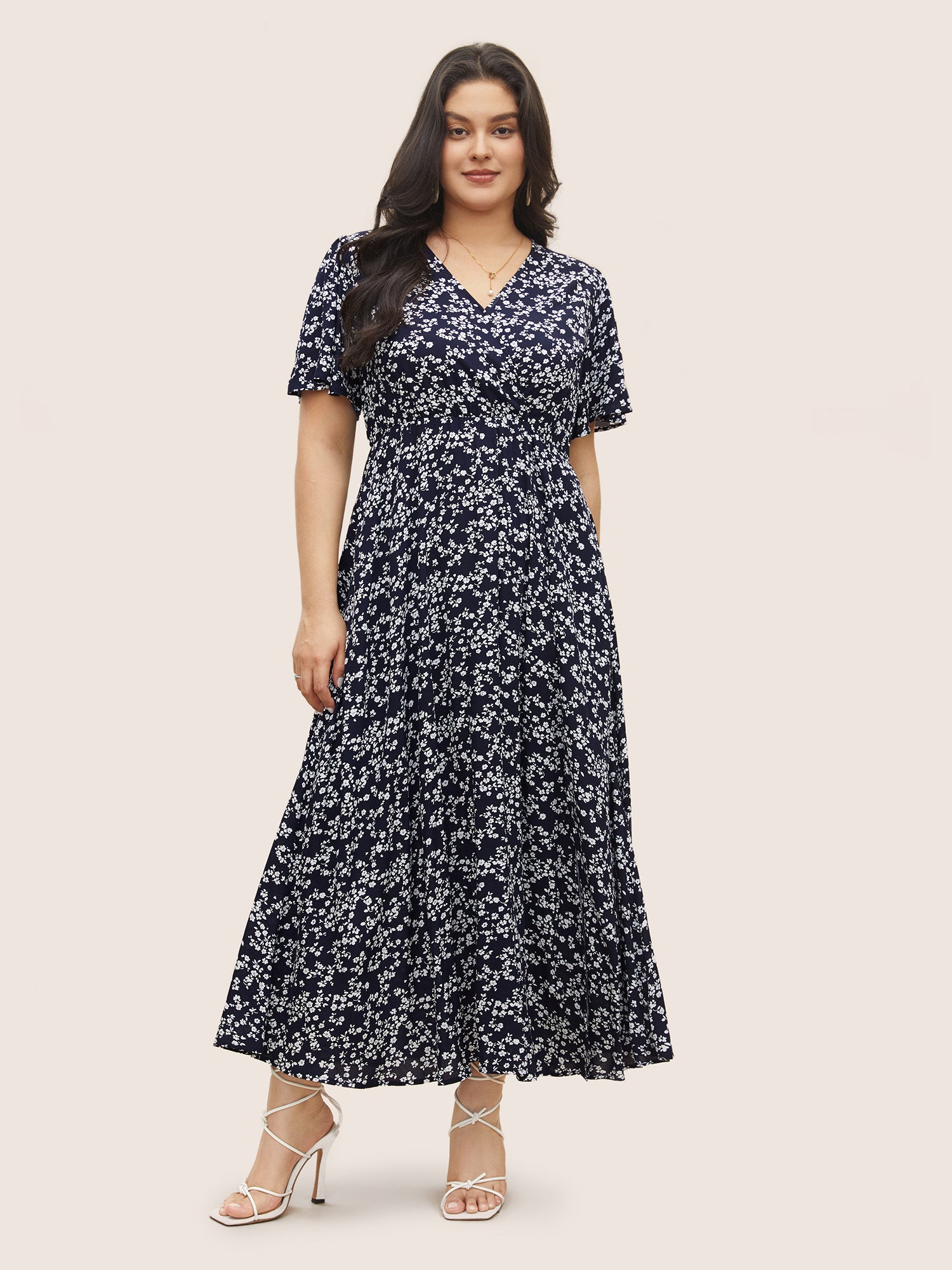 Bloom Dress - Flutter Sleeve Ditsy Floral Pocket Split Maxi Dress
