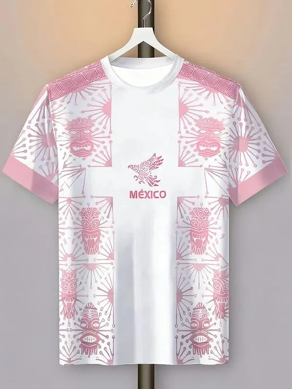 Men's Mexican Football Shirt, Eagle Round Neck Comfortable Breathable Top