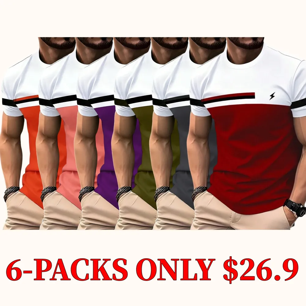 New autumn/winter collection men's color-block patchwork business casual long-sleeved T-shirt top with print