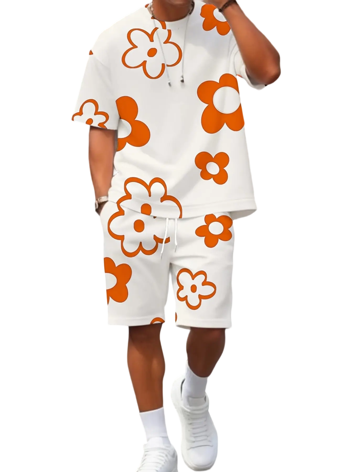 Men's 3D Printed Short Sleeve Top and Shorts Two-Piece Set, Casual Fitted Design, All over Print, Summer Fashion