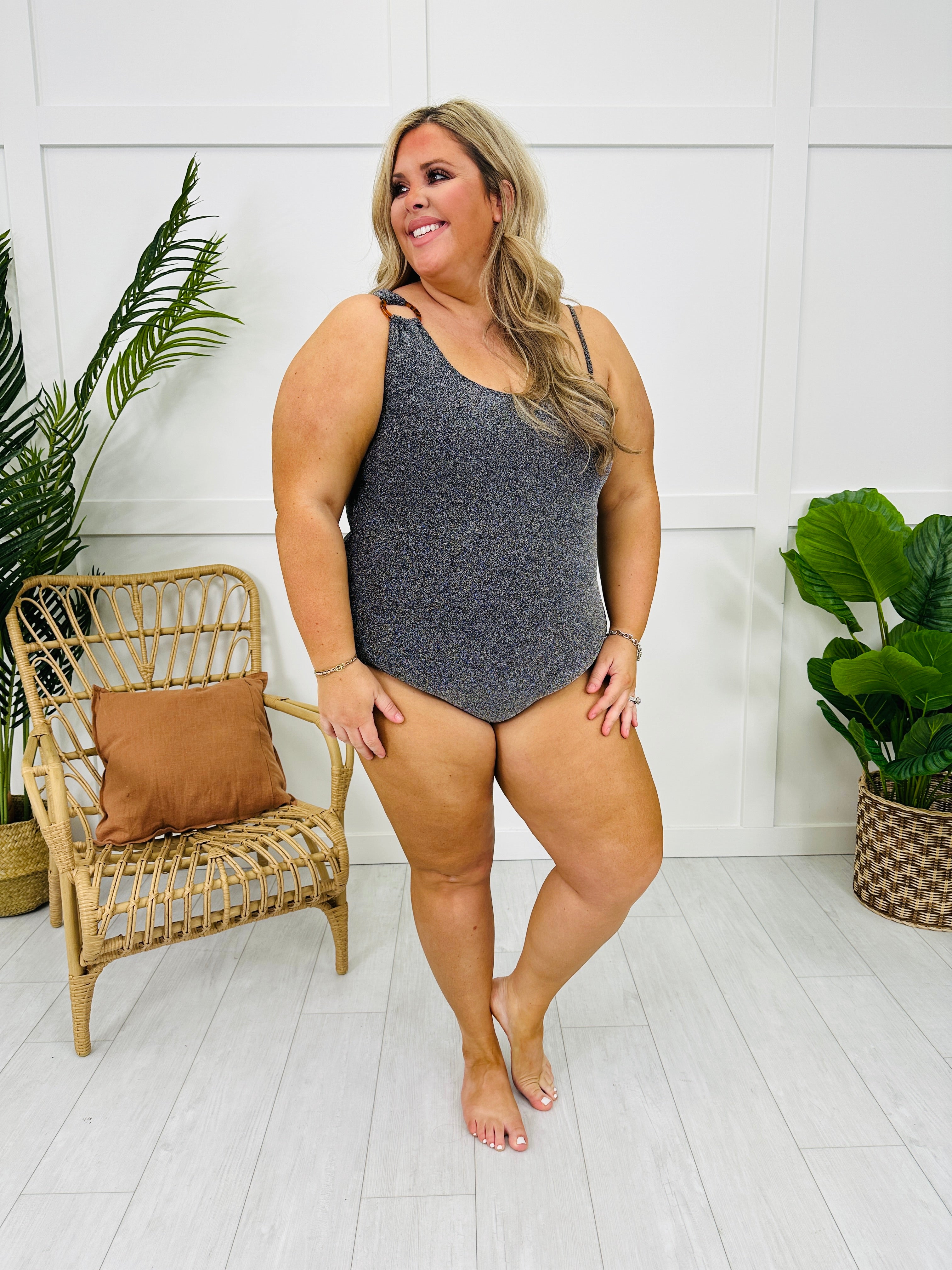 Black Shimmer One Piece Swimsuit