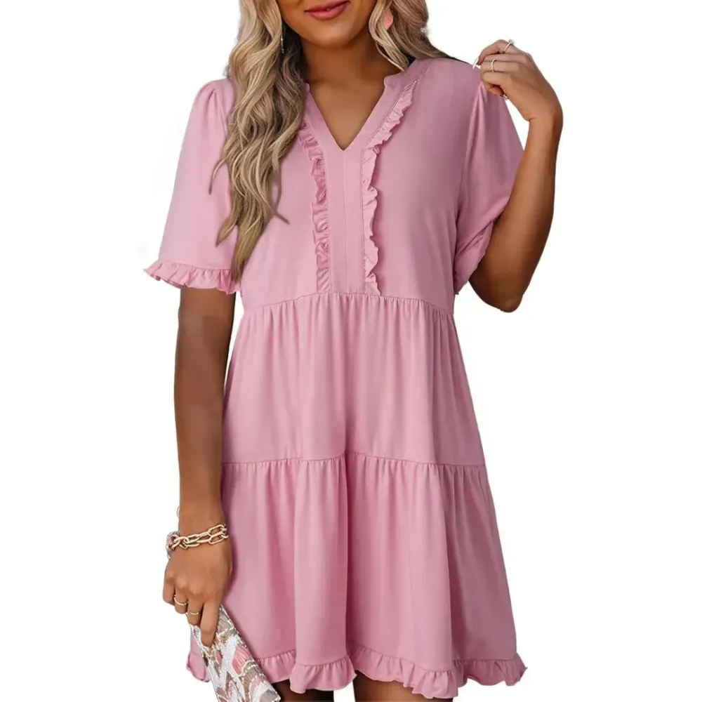 Casual V-Neck Mini Dress (Less than $3 each!)