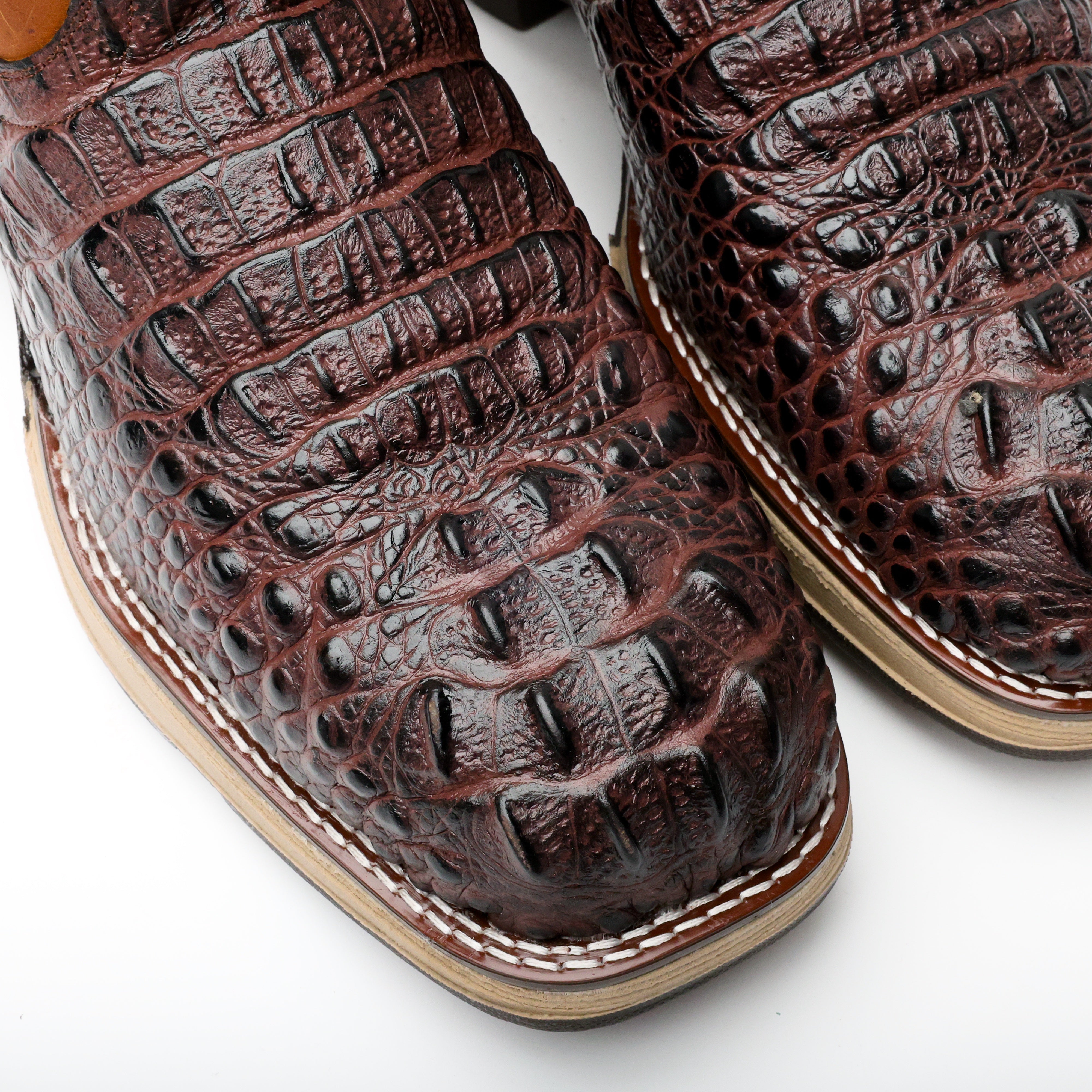 Brown Caiman Neck Leather Boots With 3D Lightweight Sole - Composite Toe