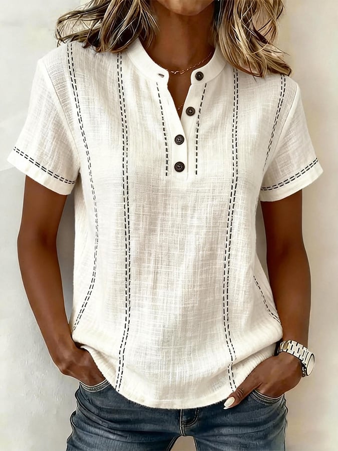 Women's Casual V-neck Short-sleeved Cotton Linen Top