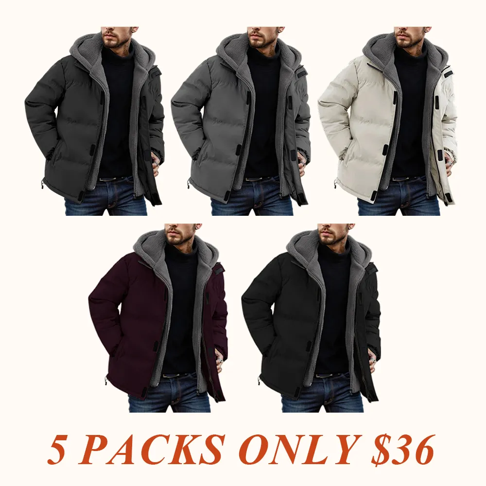 Men's Thickened Windproof Winter Jacket - Cold-Resistant Warm Fleece Lined Hooded Coat