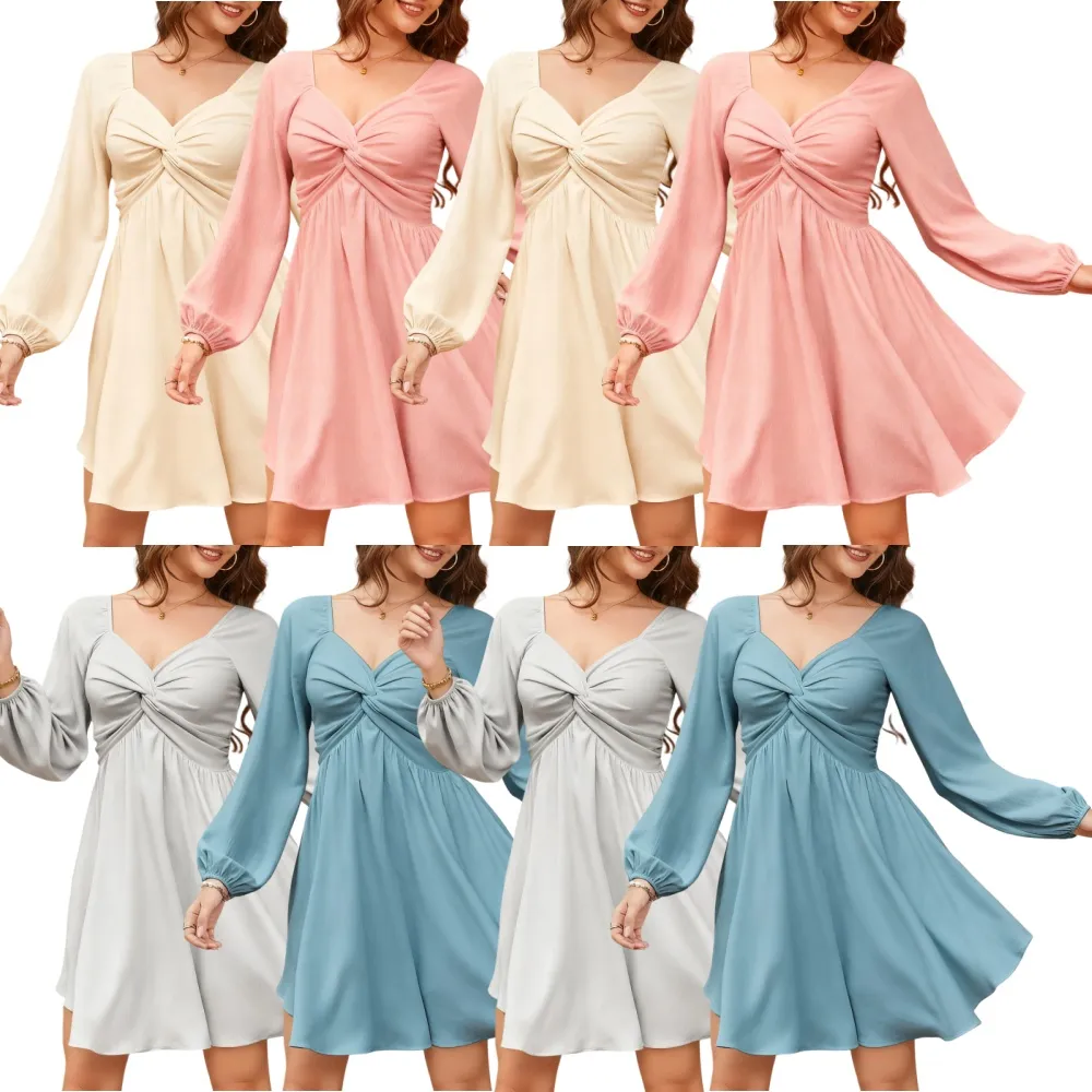 Women Sweetheart Knot Chiffon Mini Flowy Dress