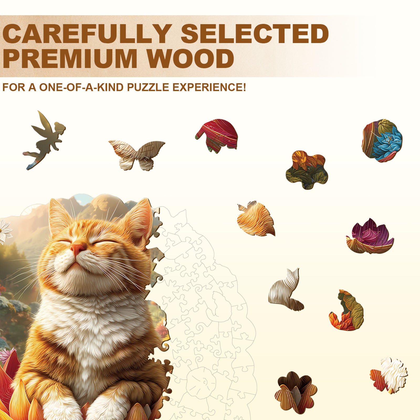 Meditating Cat Wooden Jigsaw Puzzle