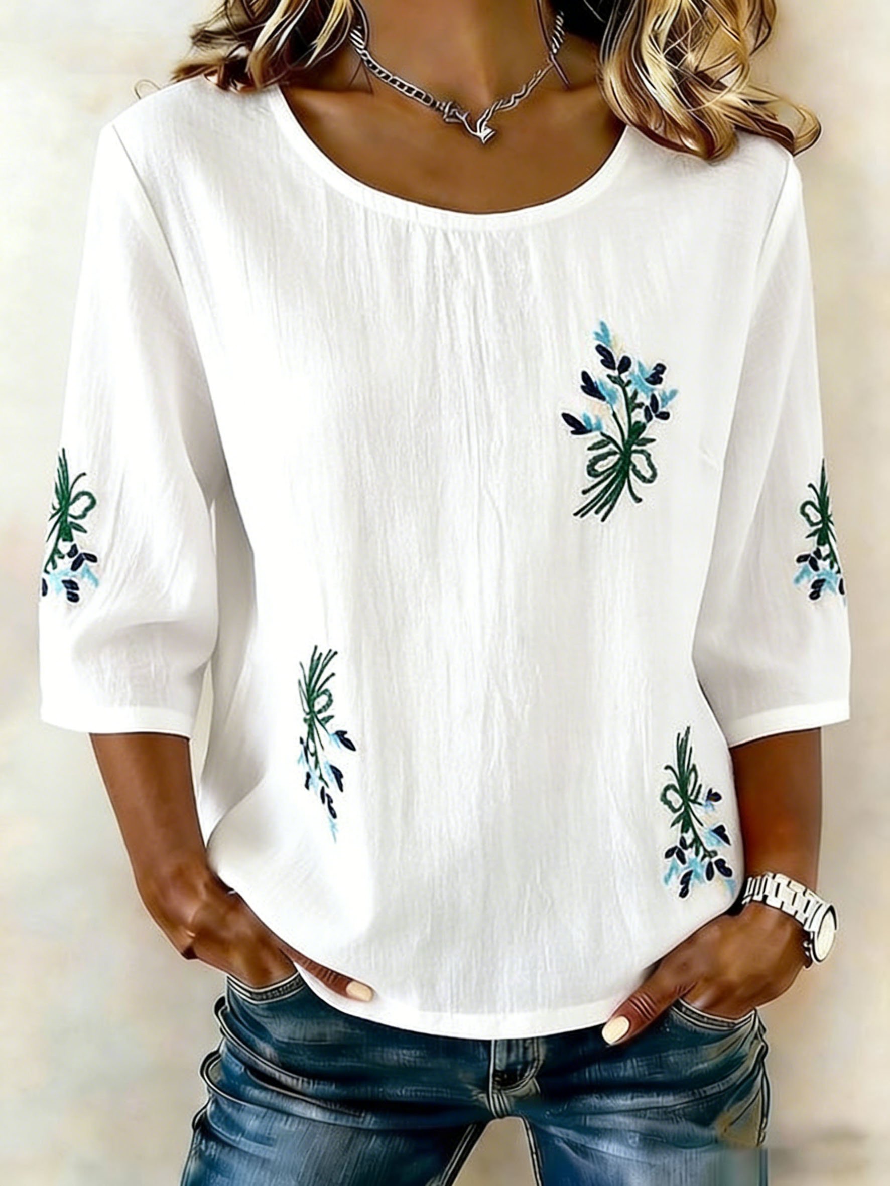 Women's Retro Floral Embroidery Comfortable T-Shirt- Fast Shipping