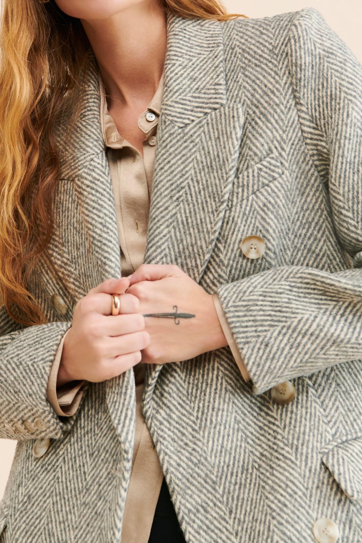 Grey Herringbone Long Coats