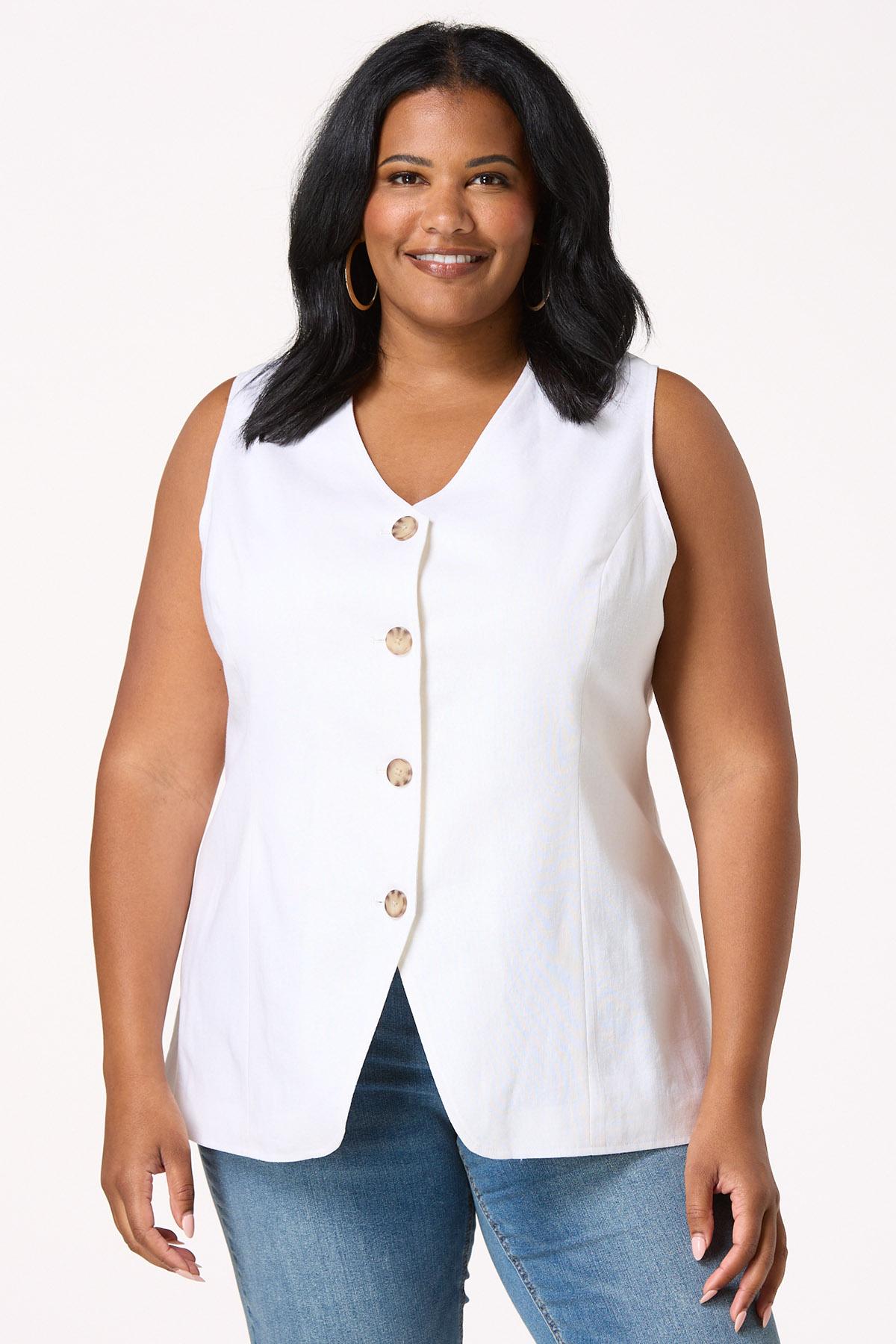 Plus Size Solid Linen Vest