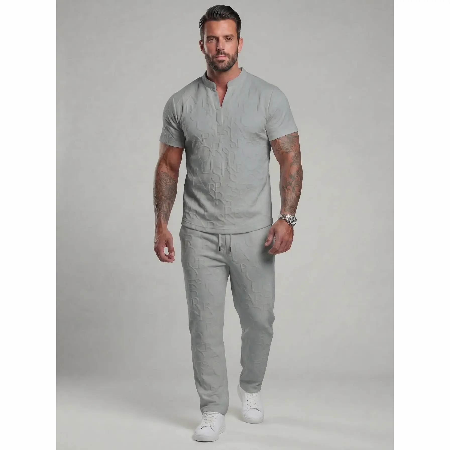 Men's 2-Piece Textured Tee & Drawstring Pants Set – Casual Spring & Fall Outfit