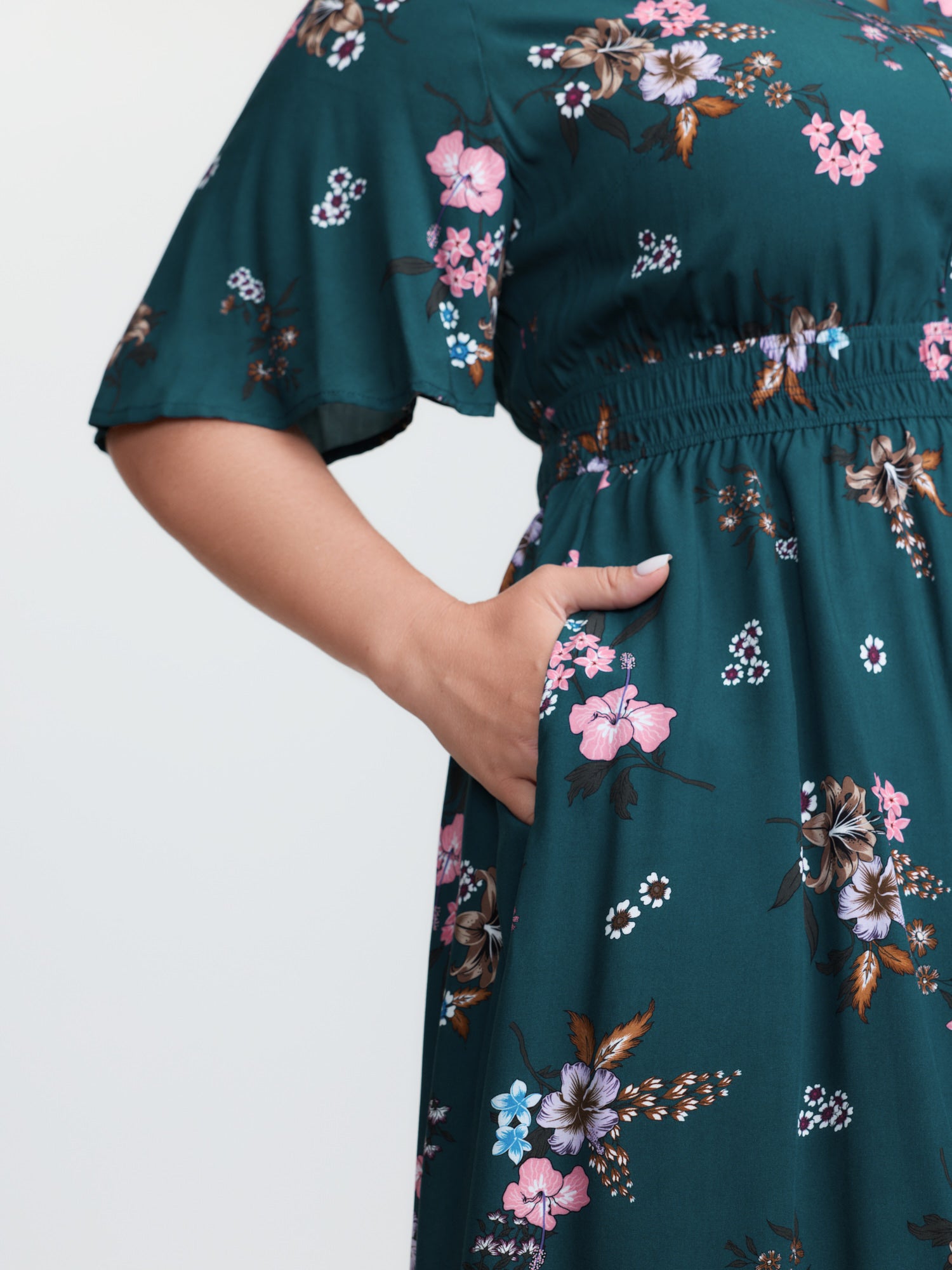 Floral Print Pockets Notched Collar Maxi Dress
