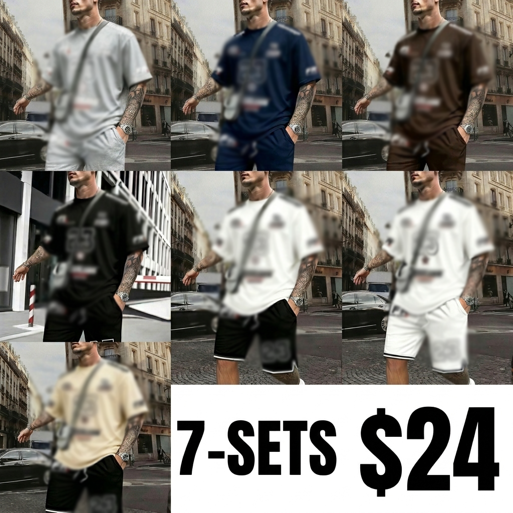 Two-Piece Set Men's Letter Print Short Sleeve T-shirt & Track Shorts Set