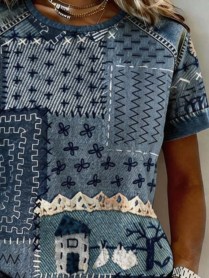 Women'S Casual Round-Neck Printed Top