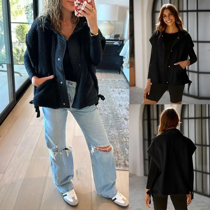 Women's Warm Fleece Vest Casual Sleeveless Button Down Sherpa Jacket