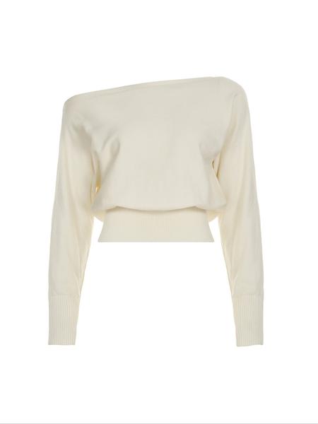 Women’s Off-Shoulder Ribbed Knit Long Sleeve Top