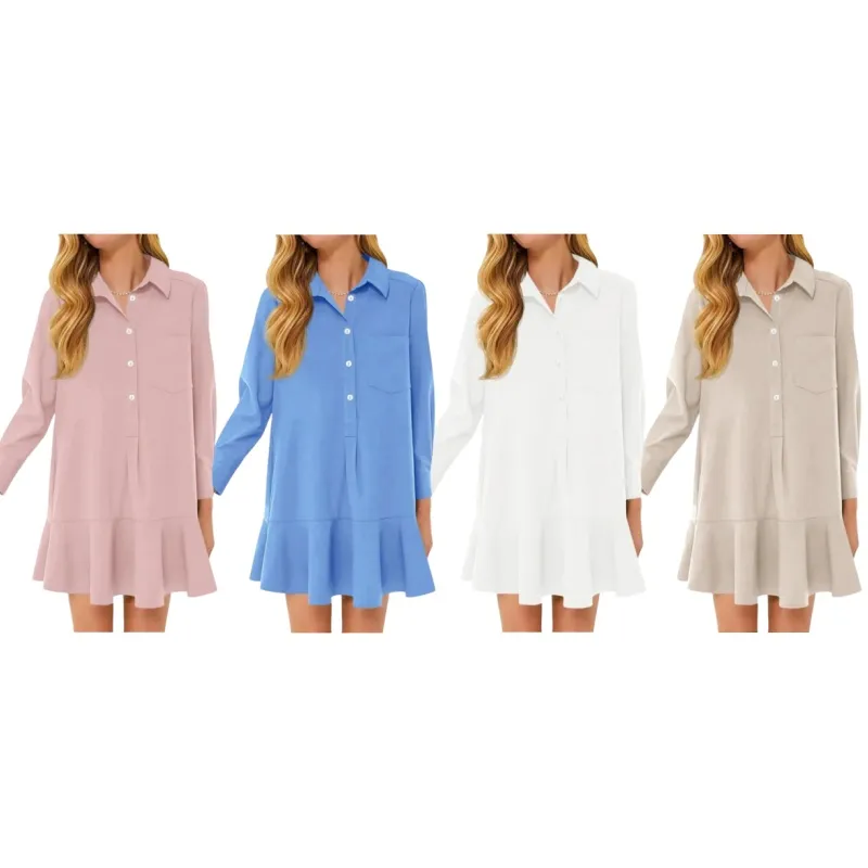 Womens Casual Button Down Shirt Dress