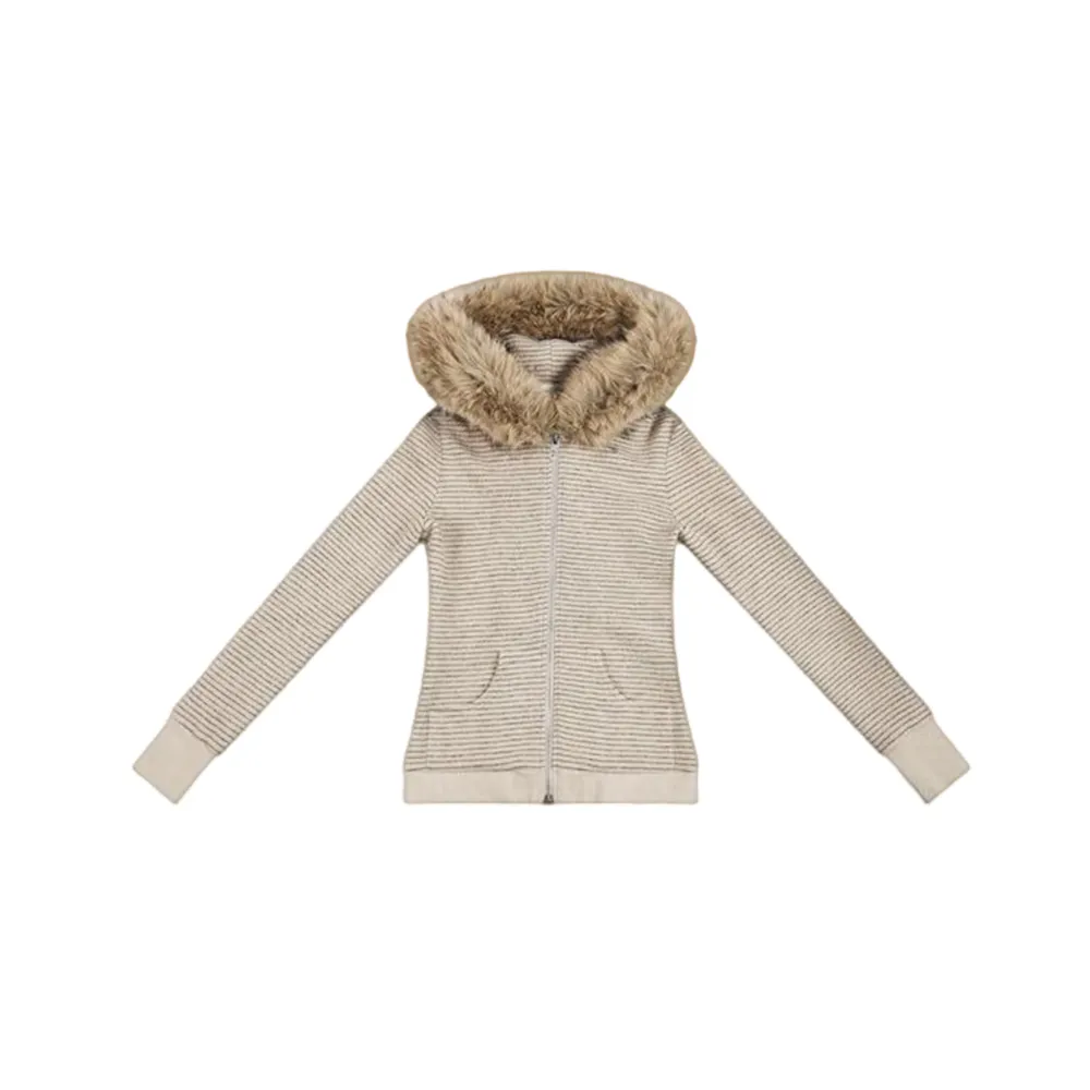 Women’s Striped Fur Collar Zip Hoodie
