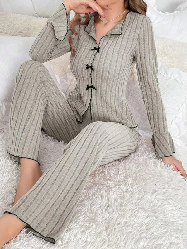 Women's two-piece loungewear set with ruffled top and pants