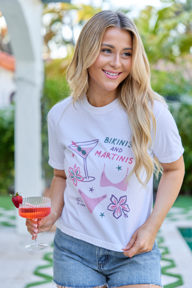 Bikinis And Martinis White Boxy Graphic Tee