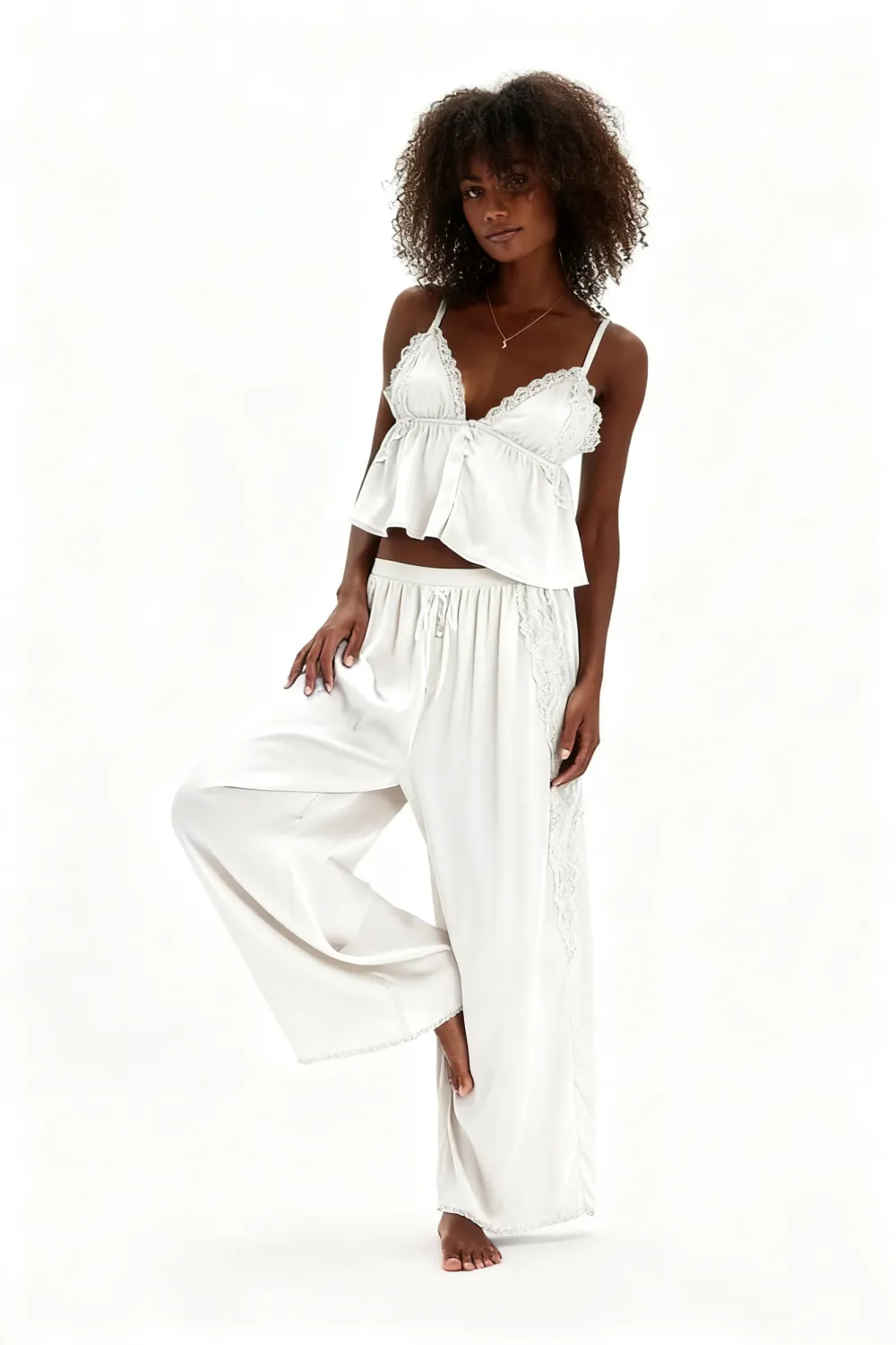 Women's Pajama Sets Lace Ruffled Cami Tops with Loose Pants