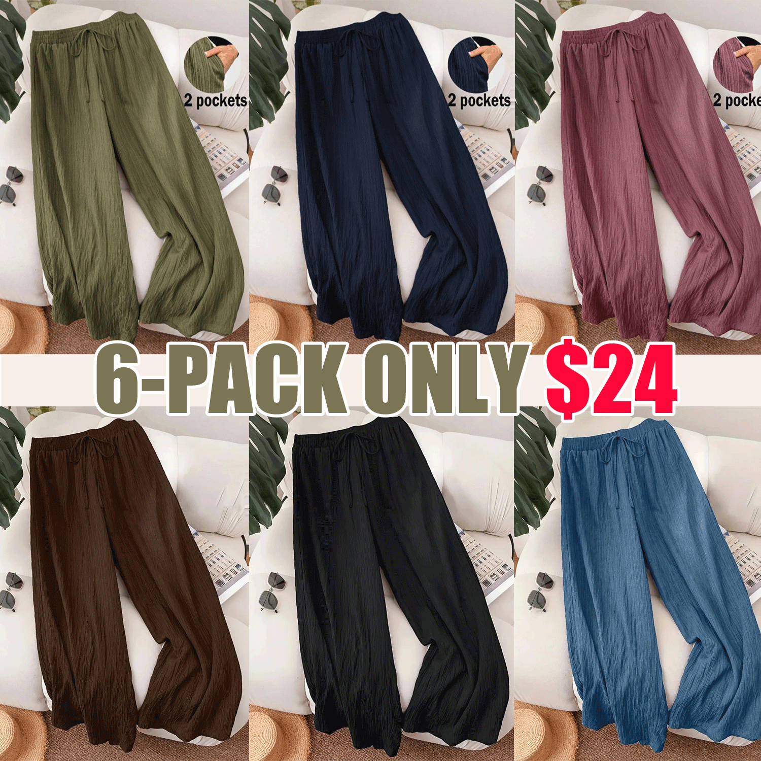 Women’s Solid Color Wide Leg Pants – Casual Comfy Everyday Trousers