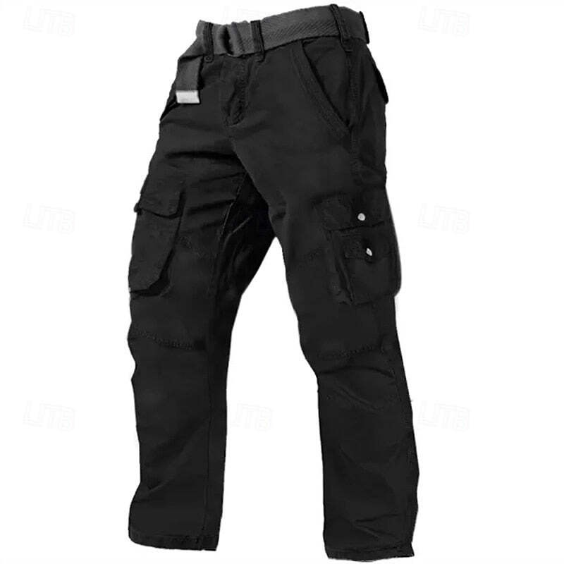 Men's Multi Pocket Plain Breathable Moisture Outdoor Daily Camping & Hiking Pants (Belt Included)