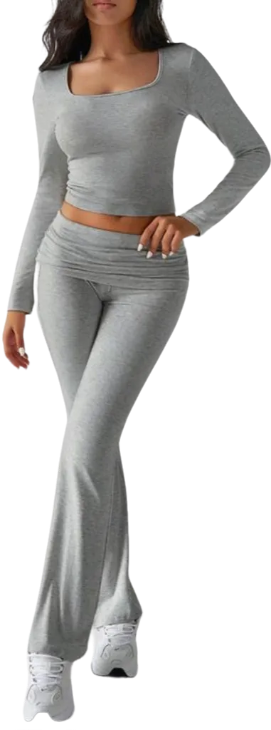 Women's Neck Crop Top & Flare Pants Sets (Just $3 a set!)