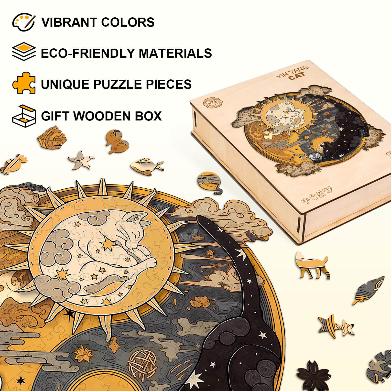 Yin Yang Cat Wooden Jigsaw Puzzle