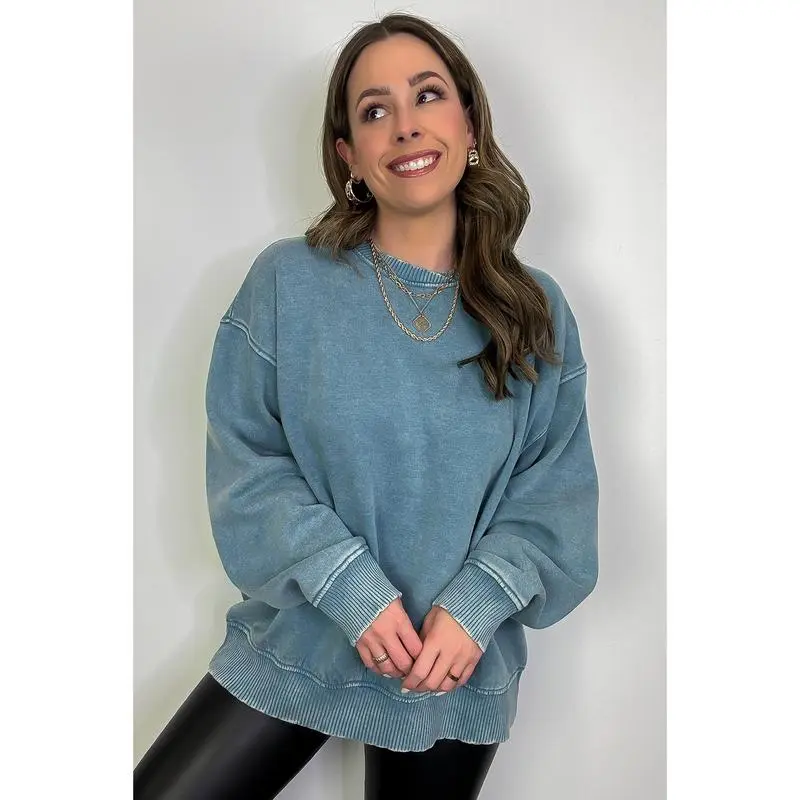 Cozy Vibes Acid Wash Oversized Pullover